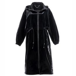 82004# Original Desginer coat JAZZEVAR Autumn Winter Women's Casual Trench Imitated Shark PU Leather Long Windbreaker S-L