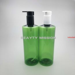 BEAUTY MISSION 12pcs/lot 500ml green plastic PET bottle with white/black lotion pump , empty shampoo container dispensergood qualtity