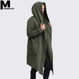 Men's Hoodies & Sweatshirts Mantle Streetwear Hoodie Long Male Black Mens Hooded Cloak Hip Hop Longline Sweatshirt Sudadera Hombre Cardigan