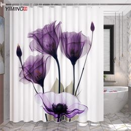 200x180 Bathroom Waterproof Shower Curtain 3D Beautiful Purple Tulip Flower Printed Polyester Home Decor Curtain LJ201130