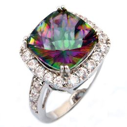 Hot selling rings mystic rainbow jewelry ring natural crystal topaz ring rhodium plated