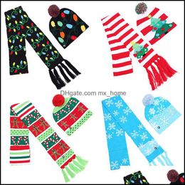 Caps & Hats Accessories Baby, Kids Maternity Christmas Scarf+Hats Set Knitting Santa Led Hat Warm Winter Adts Children Xmas Tree Snowflake M