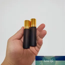 30pcs/lot 10ML Frosted Amber Glass Roller Bottle for Essential Oil Empty Bottles Steel Roller Ball with Gold Cap