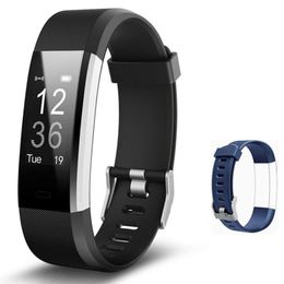 -Smart Watch World Wholes Women SmartWatch ID115plus HR Braccialetto HR-Black + Blue wireless Ricarica Bluetooth Tecnologia indossabile Bluetooth