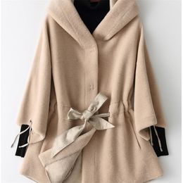 Rabbit Fur Coat Women's Long Rabbit Fur Sleeves Vintage Style Leather Fur Outwear 201216