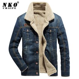 Men's Winter Warm Casual Brand Denim Jacket Parkas Men Autumn Windproof Fleece Thick Coat Men Fashion Fur Collar Men Jacket 5XL 201218