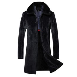 New Winter Faux Mink Coat Men Thick Long Trench Coat Single Breasted Slim Fit Men Faux Fur Coat Fashion Warm Windproof Jacket