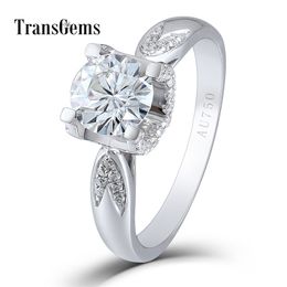 Transgems 1 ct 6.5MM F Colour Lab Grown Round Brilliant Cutting 18K White Gold 750 Engagement Ring for Women Y200620