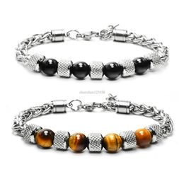 Stainless steel tiger eye beaded bracelets Fashion natural stone bracelet for men hip hop fashion Jewellery will and sandy