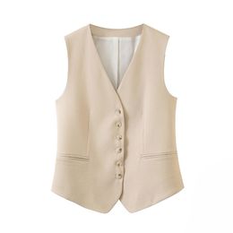 Women's Vest Single-Breasted Work Wear Slim Short Veste Femme New Autumn Waistcoat Office Lady Sleeveless Jacket 201027