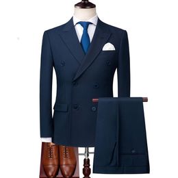 2 Pieces Wedding Navy Blue Suit Men Slim Fit Italian Double Breasted Suits Mens Wedding Suits Tuxedo Formal Business Wear 201106