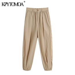 KPYTOMOA Women Chic Fashion High Waisted Cosy Pants Vintage Zipper Fly Elastic Hem Female Ankle Trousers Pantalones Mujer 201106