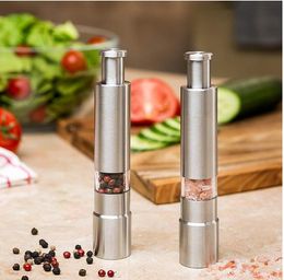 Stainless Steel Pepper Mills Grinder Thumb Push Salt Grinder Portable Manual Machine Spice Sauce Kitchen Tool