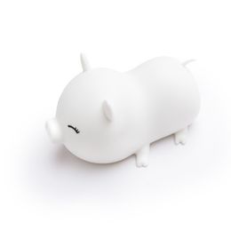 Color LED Pig Night Light Touch Sensor USB Rechargeable Cartoon Animal Bedroom Bedside Light Children