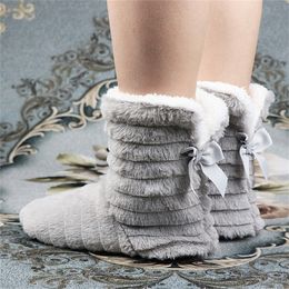 Home winter Butterfly-knot women bedroom comfy short plush slip-on unisex slippers New Y201026
