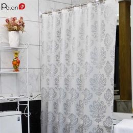 PEVA Fabric Shower Curtain with Hooks Waterproof Plastic Bath Screens Geometric Flowers Printing Eco-friendly Bathroom Curtains LJ201130