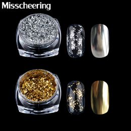 1 Box Gold Silver Glitter Aluminium Flakes Magic Mirror Effect Powders Sequins Nail Gel Polish Chrome Pigment Decorations