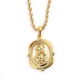 Virgin Mary Our Lady & The Son Pendant Necklaces Russia Ukraine Religious Gold Colour Jewellery Gifts For Women Men