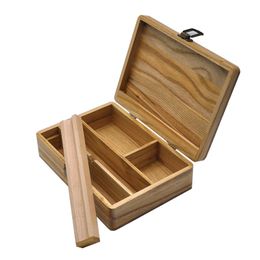 Natural Handmade Wooden Stash Rolling Case Handroller Box Tobacco Cigarette Herb Grinder Roll Roller Storage Box Smoking Holder Tray Tool