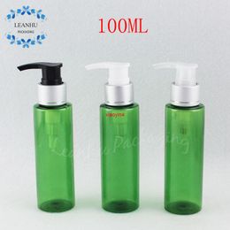 100ML Green Plastic Bottle With Silver Lotion Pump , 100CC Shampoo / Sub-bottling Empty Cosmetic Containergood package