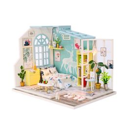 Doll House Dust Cover DollHouse Miniature Furniture Accessories Wooden Model Furniture For Doll Toys For Children Christmas Gift 201217
