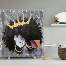 Dafield Black Girl Shower Curtain African American Shower Curtain for Bathroom Waterproof Fabric Polyester Bath Curtains T200711