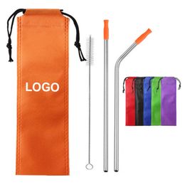 3pcs Set Straw 215*6mm Durable Metal Straws Silicone Tip Drinking Stainless Steel Storage Straws Sets