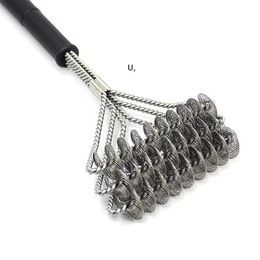 stainless steel barbecue grill cleaner brush three wire spring cleaning brush with handle durable nonstick clean brush bbq tools GCE13301