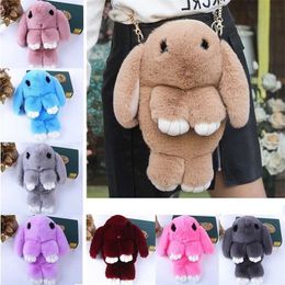 Cute Fluffy Rabbit Fur Pompoms Chain Bag Women Cartoon Rabbit Sling Bag Fluffy Bunny Shoulder Plush Backpack Girl Birthday Gifts 220209