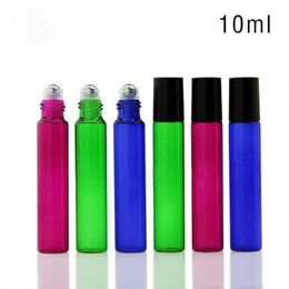 10ml Thin Empty Glass Roll On Bottle Blue Red Green Roller Bottles With Black Lid for Essential Oil, Aromatherapy, Perfumes