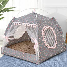 Foldable Pet Tent House Breathable Print Puppy Cat Bed House Portable Outdoor Indoor Mesh Kennel For Small Dog Cat Dropshipping 201111