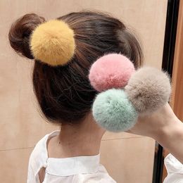 Soft Rabbit Fur Plush Elastic Hair Bands Scrunchies Women girls Ponytail Holder Rope Furry Pompom Hair Ties Hair Accessories