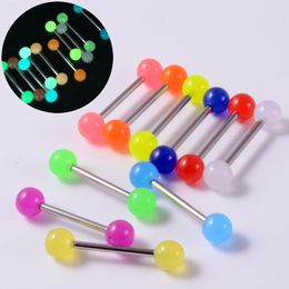 Surgical Steel Bar Tongue Rings Acrylic Glow In The Dark Ball Tongue Barbell Luminous Acrylic Ball Belly Button Ring Piercing Q jllhmu