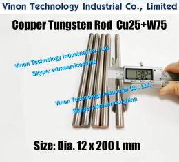 (2PCS PACK) Dia. 12x200Lmm Copper Tungsten Rod CuW75 (Copper 25%+Tungsten 75%), edm Tungsten Copper Alloy Electrode Bar D12mm Length 200mm