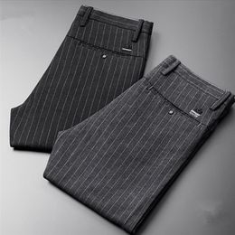 ICPANS Autumn Striped Dress Trousers Men's Polyester Wool Male Suit Pants Korean Business Work Office Trousers Version Slim 201106