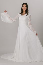 2021 A-line Boho Modest Wedding Dresses Long BellSleeves V Neck Simple Chiffon Informal Bridal Gowns Bride Gown Custom Made