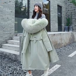 Fashion Warm Cotton Liner Parker Parka New Casual Winter Jacket Women Long Hooded Parka Fur Collar Coat Female 201217