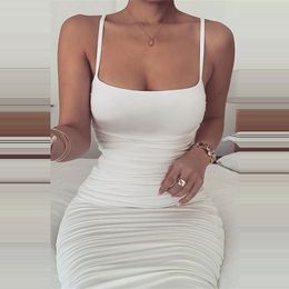 Nadafair Spaghetti Strap Tight Bodycon Dress Ruched Sexy Midi Summer White Tube Party es Women Club Two Layers F1130