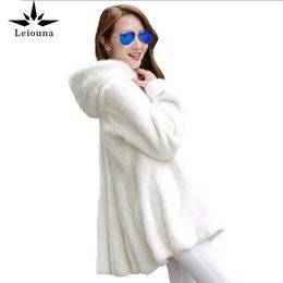 Leiouna Long Sleeve Plus Size S-4XL Faux Fur Thick Fashion Women's Winter Mink Fur Coat Hooded Female Warm Cotton Parker Coats 201029