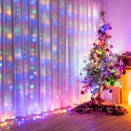 3x1/3x2/3x3 LED Christmas Garland Fairy Lights String Lights For Curtains/Home/Bedroom Decoration Outdoor Light Holiday Lights Y201020