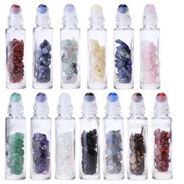 500 lot Bamboo Cap 10ml Empty Glass Aromatherapy Essential Oil Roll on Refillable Bottles With 13 Colors Stone Roller Ball
