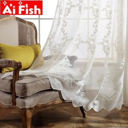 Curtain & Drapes Modern Minimalist European Style White Jacquard Mesh Fabric Window Screen For Living Room Sun Flower Sheer Tulle Wp415#51