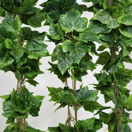 Luyue 10PCS Artificial Silk Grape Leaf Garland Faux Vine Ivy Indoor /Outdoor Home Decor Wedding Flower Green Leaves Christmas 201128