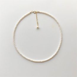 Natürliche Süßwasserperlen Unregelmäßige kleine Schlüsselbeinkette Klatschern minimalistische wilde 925er Sterlingsilber-Halskette 220214