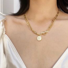 Punk Thick Chain Necklace For Women Gold Colour Double Layer Queen Coin Pendant Necklace Minimalist Choker Necklace Hot Jewellery