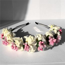 Hair Accessories Wholesale- Flower Hairband Bridal Wedding Girl Wreath For Kids Head Tiara Garland Hh50061