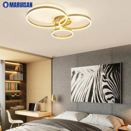 Chandeliers Modern LED HOME White/Gold Colour Rings Lamps For Bedroom Study Hall Living Room Light Lustre Indoor Lighting 90-260V