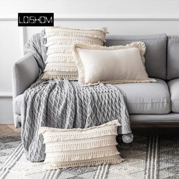 Beige Linen Cotton Tassels Pillow Cover Round Decorative Cushion Cover Home Decor Throw PillowCase 45x45cm/30x50cm 210201