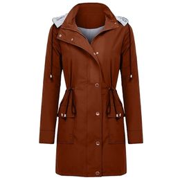 Fashion Women Jacket Raincoat Winter Long Coat Jacket Multicolor Solid Rain Jacket Outdoor Plus-Size Waterproof Hood Windbreak 201201