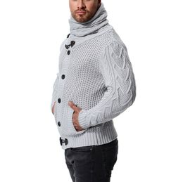 Slim Men's Knit Lapel Long Sleeve Solid Colour Regular Sweater for Men Winter High Neck 201021